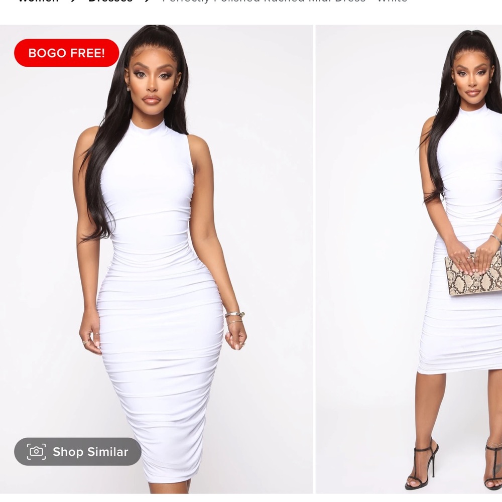 Fashions Nova White Ruched Midi Dress Size Small